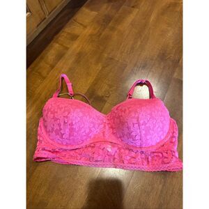 Victoria’s Secret PINK Lace Longline Bra XXL Pink Padded Underwire Floral